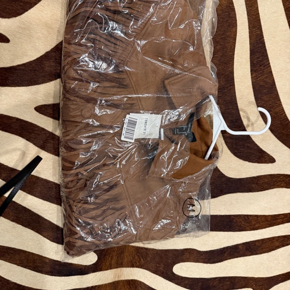 Forever 21 Faux Suede Fringe Trucker Jacket Camel - Picture 6 of 6